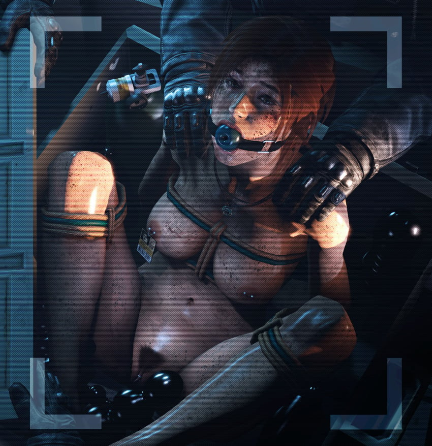 1girls 3d ball_gag bondage bound camera_view clitoris_piercing dirty female_focus gag gagged id_card lara_croft lara_croft_(survivor) nipple_piercing piercing pubic_hair rope_bondage rust8 sex_slave sex_toy source_filmmaker tagme tomb_raider