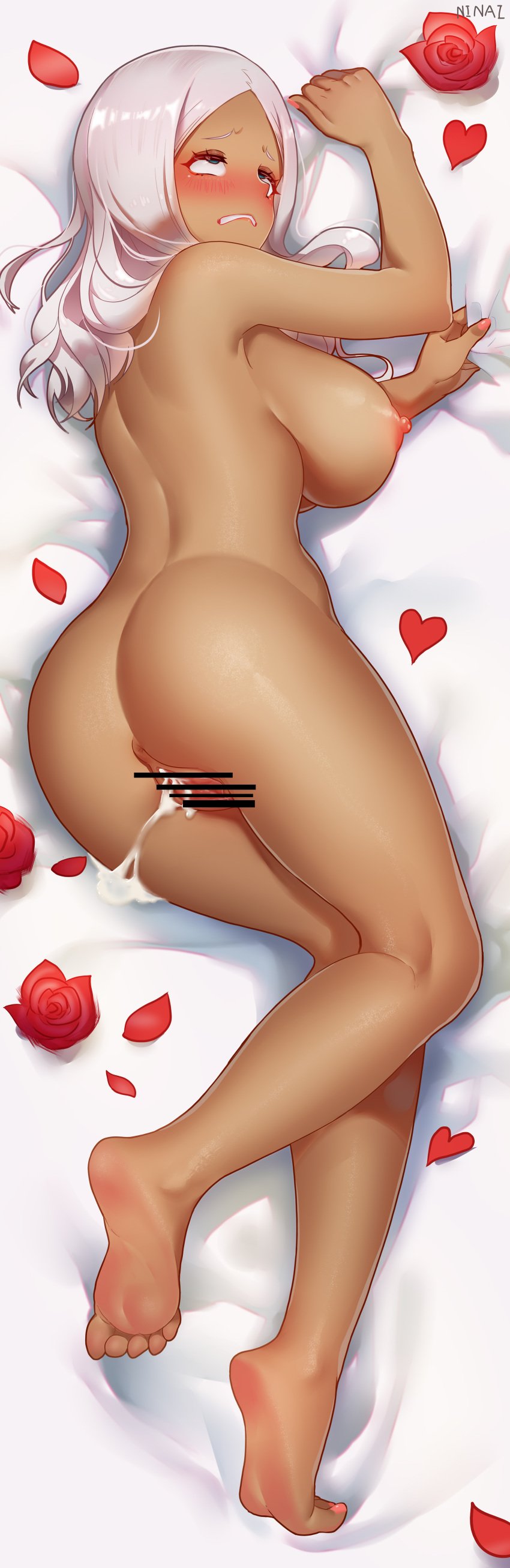 +_+ 1girls 2021 2d absurdres bare_arms bare_back bare_legs barefoot black_coat breasts censored coat cum cum_in_pussy cum_on_body dakimakura_(medium) dark-skinned_female dark_skin enen_no_shouboutai feet female fire_force highres legs medium_hair ninai nipples no_bra no_panties nude pink_hair princess_hibana pussy soles solo symbol-shaped_pupils tan