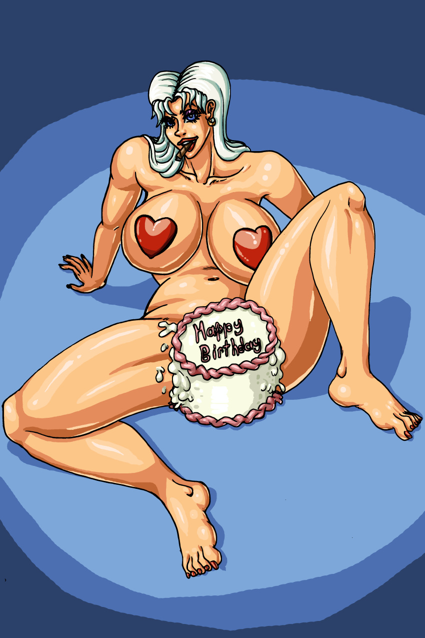 1girls bananacreamcake bianca_del_ricci_(bananacreamcake) birthday birthday_cake cake female female_only nipple_covers solo transmorpher_dds