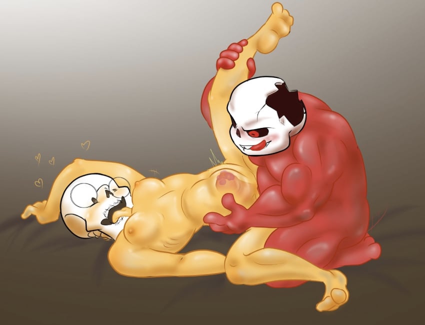 breasts ectobody glasses glasses_askew horrortale lightsaber_dick mellednsfw papyrus papyrus_au penetration red_body sans sans_au tongue_out undertale undertale_au yellow_body