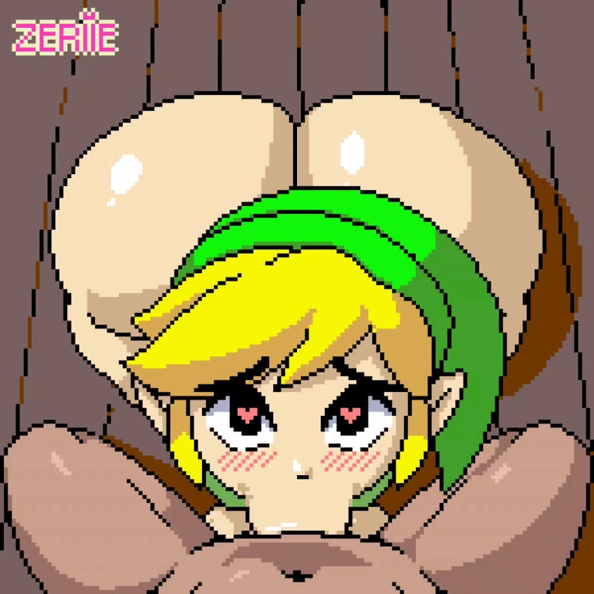 2boys 2d 2d_animation :>= animated ass ass_body blonde_hair blowjob_face bottom_heavy fellatio femboy front_facing_with_ass gay giver_pov heart-shaped_pupils huge_ass link looking_at_viewer male male/male male_only male_pov nintendo oral pixel_animation pixel_art pointy_ears pov the_legend_of_zelda the_wind_waker toon_link wind_waker yaoi zeriie