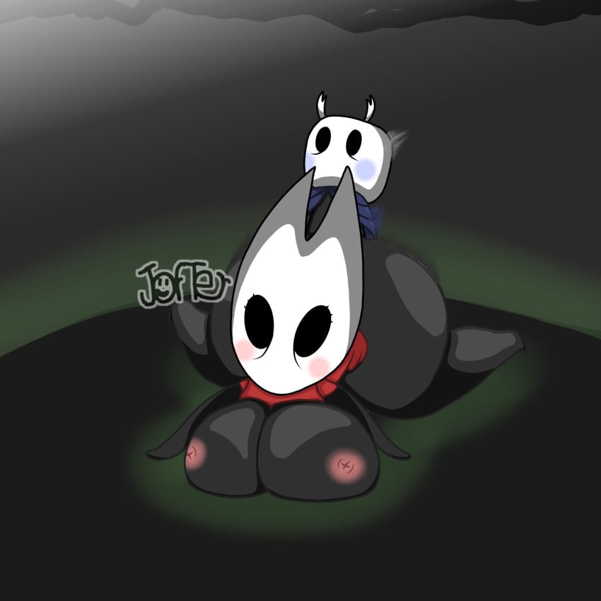 anthro ass big_ass big_breasts breasts bug cape cloak hollow_knight hornet_(hollow_knight) incest jafter motion_blur penetration protagonist_(hollow_knight) red_cape size_difference surprise_buttsex surprised