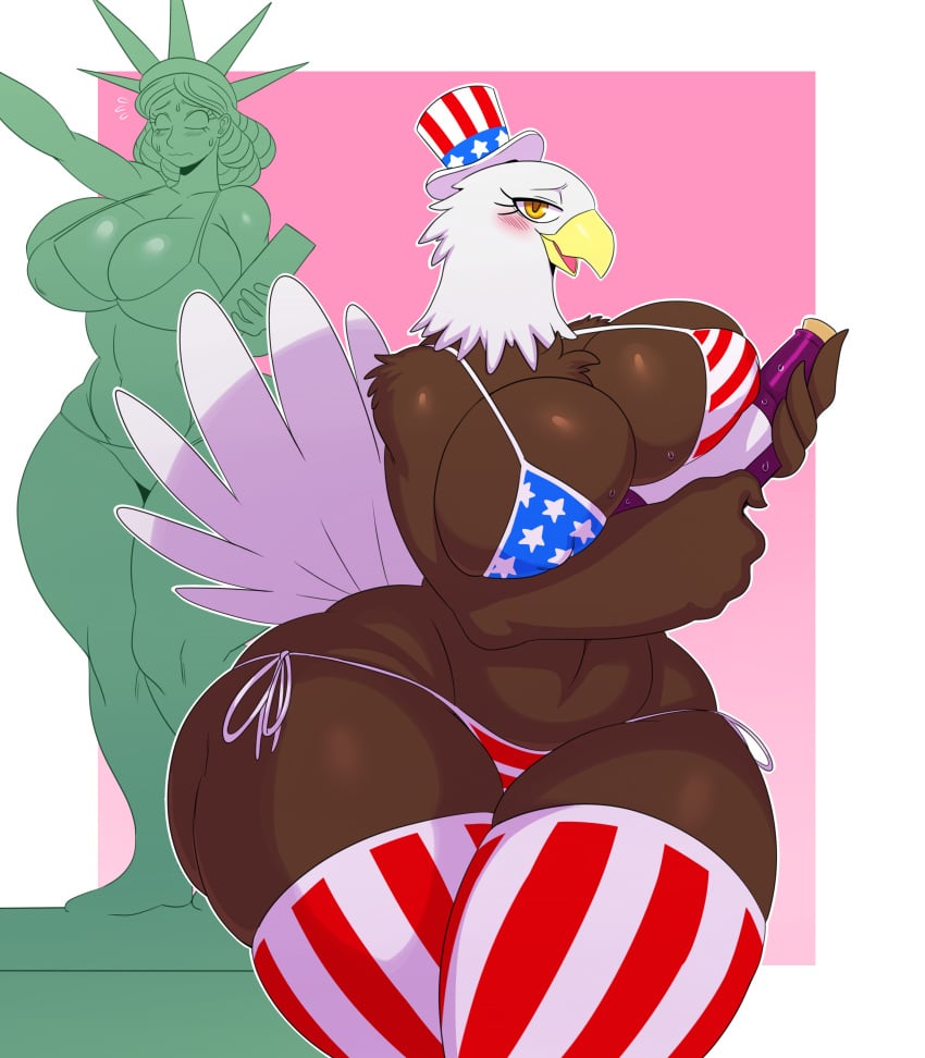 2018 2girls 4th_of_july absurd_res accipitrid accipitriform alcohol american_eagle american_flag_bikini anthro ass avian bald_eagle beak belly beverage big_breasts bikini bird blush border bottomwear breasts brown_body brown_feathers cleavage clothing curvy_figure digital_media_(artwork) duo eagle feathers female flag_bikini flag_print hat headgear headwear hi_res holidays huge_breasts huge_hips humanoid legwear looking_at_another looking_at_viewer mammal milf non-mammal_breasts open_beak open_mouth panties pattern_bottomwear pattern_clothing pattern_legwear pattern_panties pattern_underwear print_bikini sculpture sea_eagle simple_background slightly_chubby solo_focus sssonic2 stars_and_stripes statue statue_of_liberty striped_bottomwear striped_clothing striped_legwear striped_panties striped_underwear stripes swimwear thick_thighs thighhighs thong thunder_thighs top_hat underwear united_states_of_america voluptuous white_body white_border white_feathers wide_hips wine yellow_beak