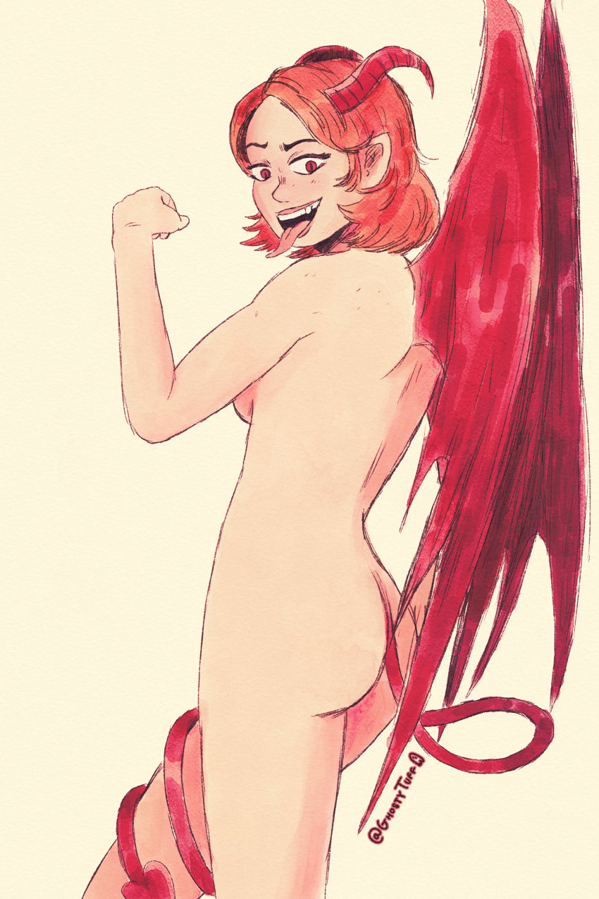 ass ghostytuff looking_at_viewer looking_back red_hair sommynsfw succubus tail wings