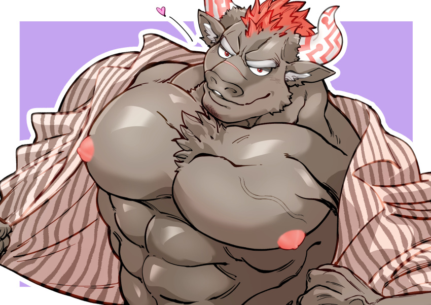 1boy abs anthro bara biceps big_chest big_muscles big_pecs bovine bull furry furry_only gyumao heart large_pectorals lifewonders looking_at_viewer male male_focus male_only muscle muscles muscular muscular_arms muscular_chest muscular_male nipples open_shirt opening_shirt pecs smile smiling smiling_at_viewer solo solo_male tokyo_afterschool_summoners tokyo_houkago_summoners