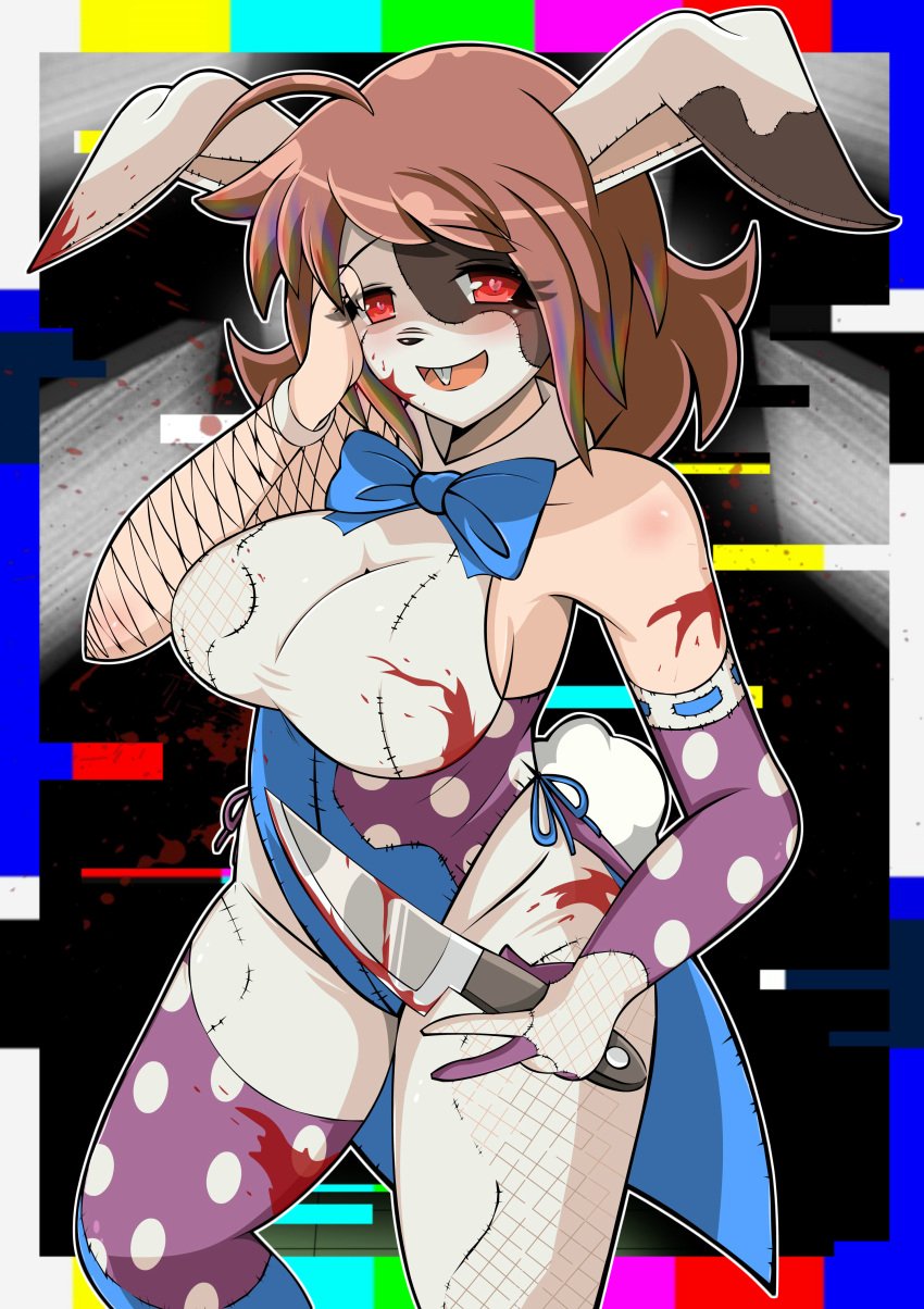 big_breasts blood bow bowtie breasts brown_hair bunny_ear bunny_ears bunny_girl bunny_tail bunnysuit five_nights_at_freddy's five_nights_at_freddy's:_security_breach five_nights_in_anime heart heart-shaped_pupils knife lingerie mairusu-paua rabbit rabbit_ears rabbit_girl rabbit_humanoid rabbit_tail red_eyes sideboob thick_thighs thighhighs thighs vanny_(fnaf) white_fur yandere