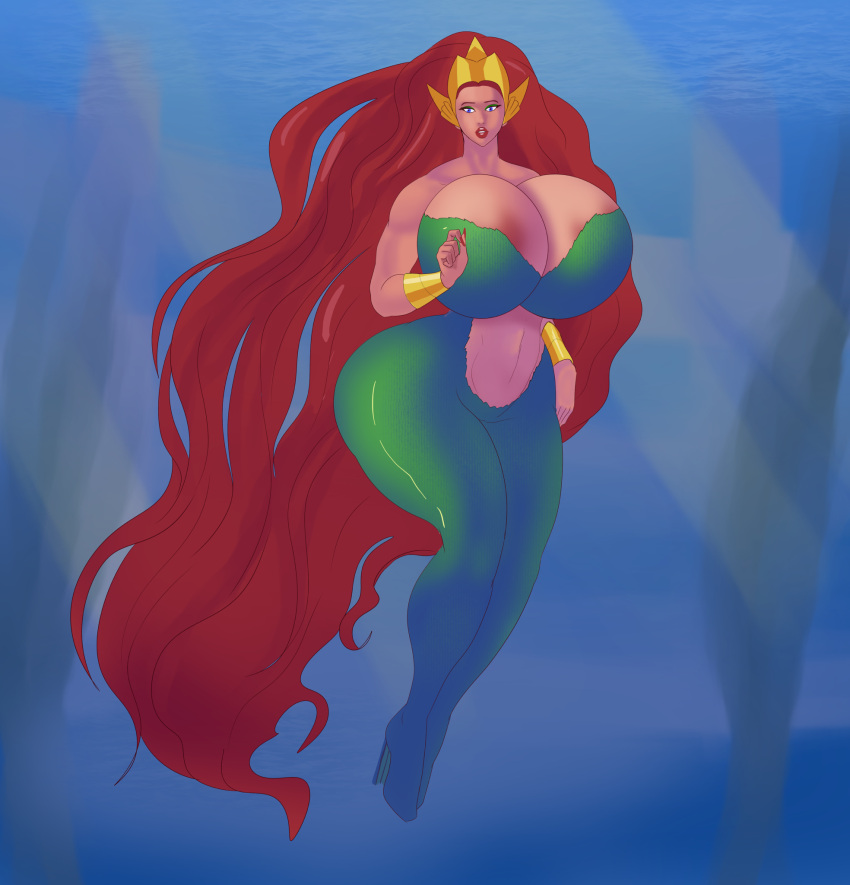 1girls annon aquaman_(series) areola_slip ass bimbo breasts cameltoe cleavage eyeshadow gauntlets high_heels huge_ass huge_breasts lipstick long_fingernails long_hair makeup mascara mera nail_polish red_hair solo thick_thighs underwater very_long_hair voluptuous wide_hips