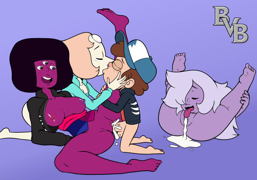 amethyst_(steven_universe) autocunnilingus blush breasts bvb cartoon_network crossover cum cum_in_pussy cum_inside dipper_pines disney disney_channel female garnet_(steven_universe) gem_(species) gem_fusion gravity_falls kissing larger_female leg_grab male missionary_position nipples pearl_(steven_universe) smooth_skin spread_legs steven_universe thick_thighs vaginal_penetration wide_hips