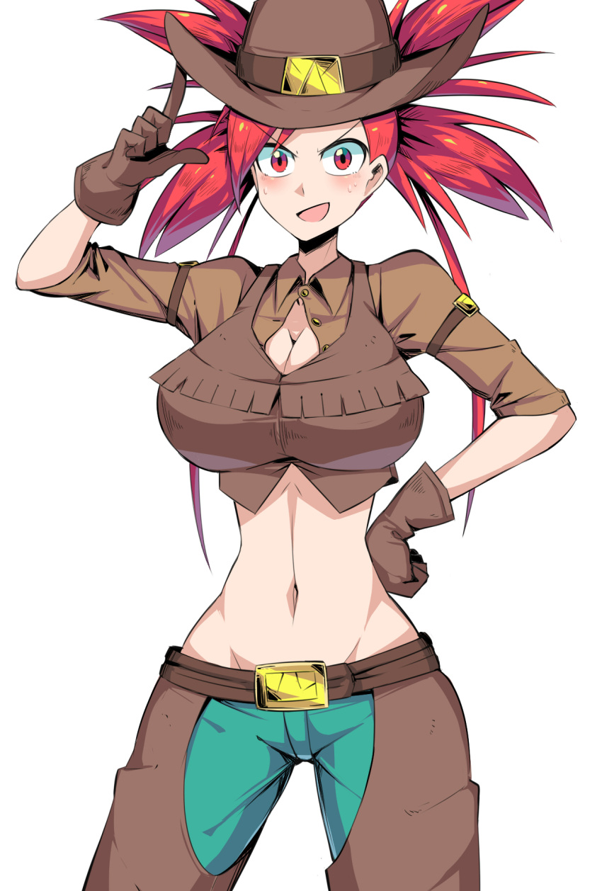 1girls 2020 bare_midriff belly_button big_breasts clay_(pokemon)_(cosplay) cleavage cowboy_hat cowgirl flannery_(pokemon) gloves gym_leader gym_leader_(cosplay) midriff nintendo pokemon pokemon_bw pokemon_rse red_eyes red_hair redhead suzusiigasuki tagme thin_waist yakon_(pokemon)_(cosplay)