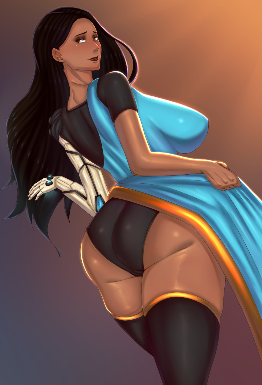 1girls 2d absurdres alternate_breast_size ass big_breasts breasts dark-skinned_female dark_skin female female_only highres huge_ass large_breasts mickodaimao overwatch solo symmetra thick_thighs wide_hips