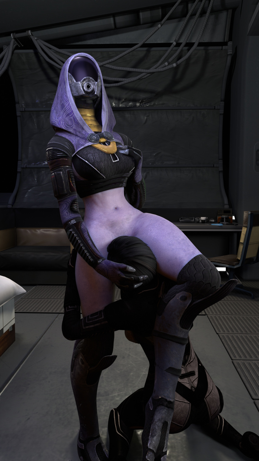 2girls 3d alien alien/human alien_girl blender bottomless_female cunnilingus female female_only fingering grabbing_own_breast headgear human interspecies interspecies_yuri kasumi_goto kneeling lesbian mass_effect mass_effect_2 on_knees oral oral_sex quarian rogat17 tali'zorah_nar_rayya yuri