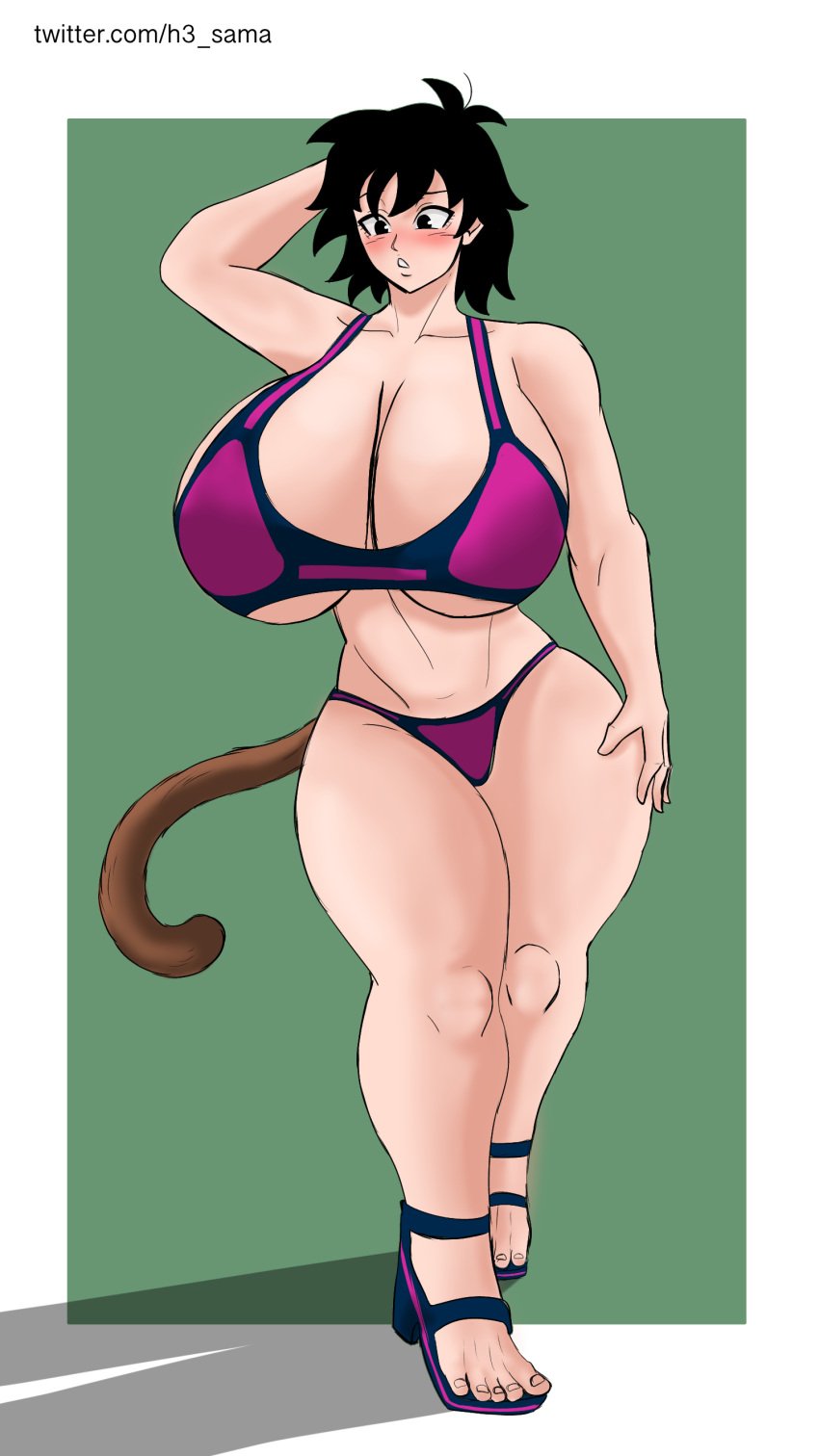 alternate_breast_size athletic athletic_female big_breasts big_nipples big_thighs bikini black_eyes black_hair blush blushing boobs breasts breasts_bigger_than_head calves dragon_ball dragon_ball_super enormous_breasts flat_belly flat_stomach gine h3_sama hips huge_breasts large_breasts legs milf mother nipples saiyan saiyan_tail short_hair thick_thighs thighs tits