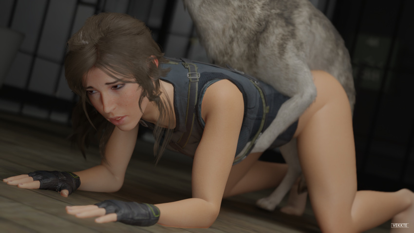 1girls 3d all_fours blender canine domestic_dog female feral_on_female feral_penetrating from_behind lara_croft lara_croft_(survivor) male sex straight tomb_raider tomb_raider_(survivor) vekkte zoophilia