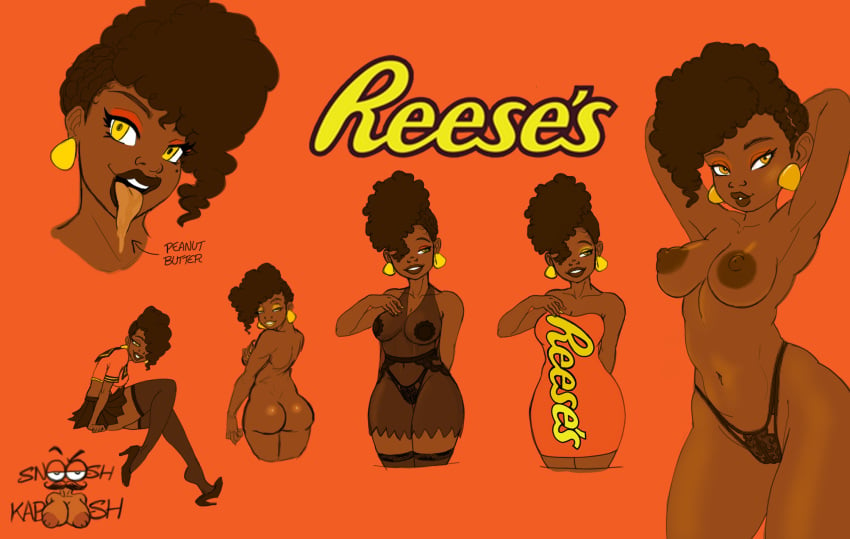 brown_hair brown_skin chocolate dark-skinned_female dark_nipples dark_skin frizzy_hair high_heels lingerie nightgown peanut_butter pleated_skirt reese's reese's_peanut_butter_cups reeses sailor_collar sailor_uniform seifuku snooshkaboosh stockings thighhighs yellow_eyes