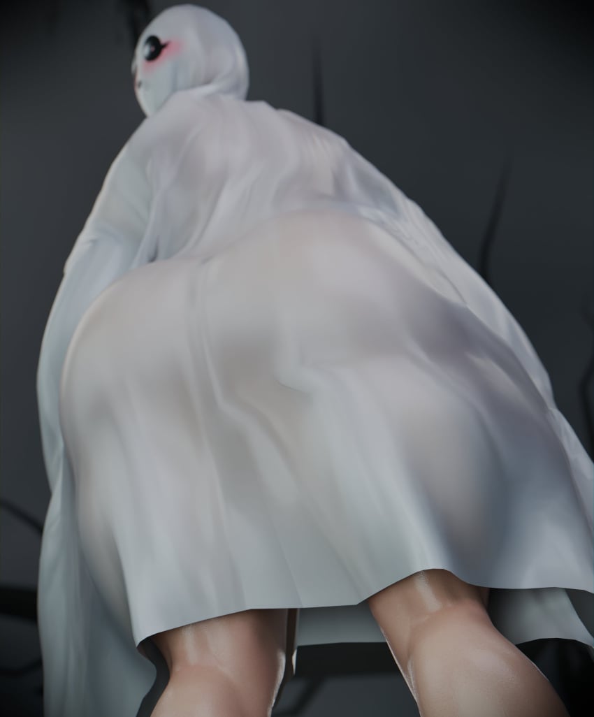 3d ass_focus below_view big_ass dat_ass ghost_girl huge_ass looking_at_viewer looking_back sheet sheet_ghost thick_ass thick_thighs vensaku