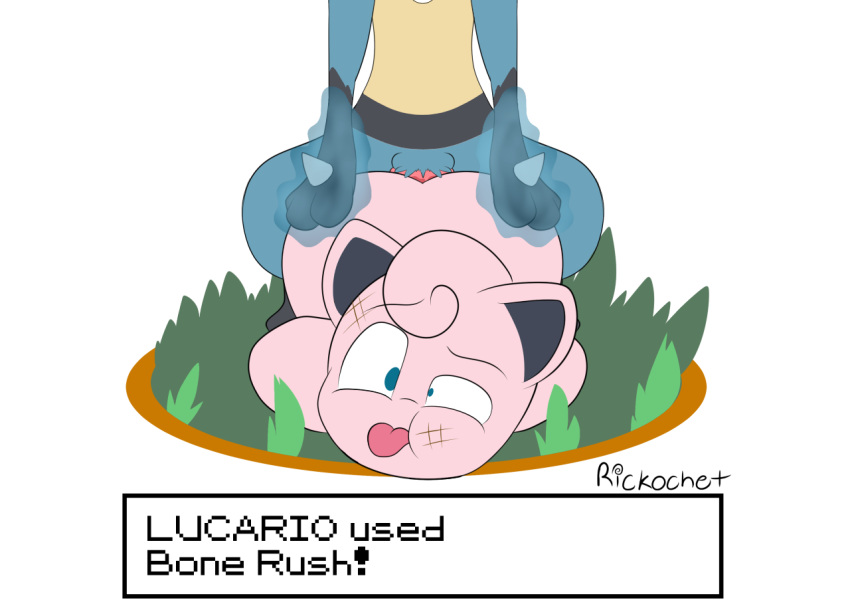 adorable anal anal_sex anthro ass beaten_up big_ass big_butt blue_eyes cute cute_face female jigglypuff lucario male naked nintendo nude nude_female penis pink_body pink_skin pokemon pokemon_(species) rickochet sex text tongue tongue_out