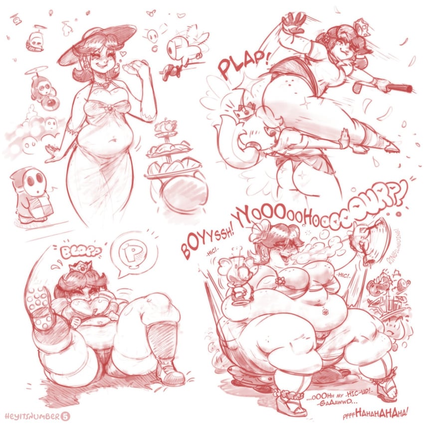 1girls burp burping chubby_female eating fat fat_belly fat_woman female heyitsnumber5 huge_belly human large_belly mario_(series) nintendo obese obese_female overweight overweight_female princess princess_daisy royalty tagme weight_gain