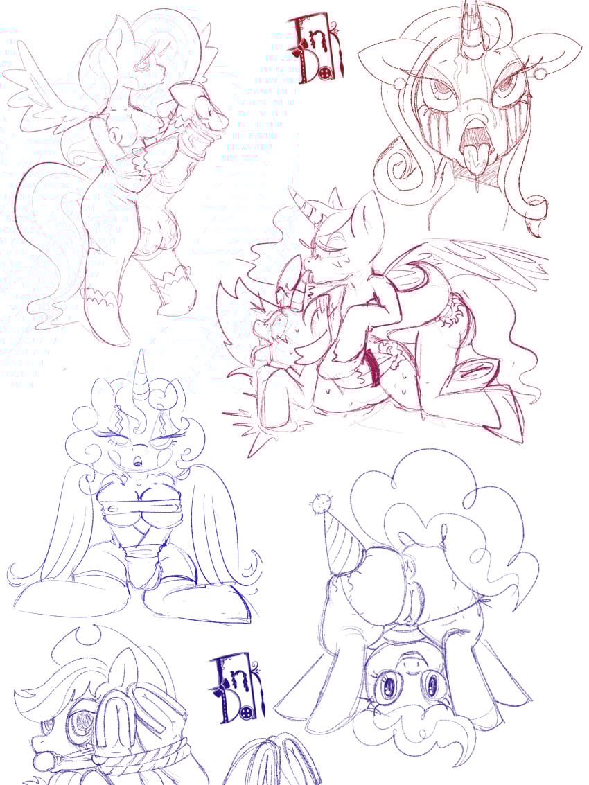 ambiguous_gender anthro applejack_(mlp) ass_up ball_gag big_penis bound clothing equid equine female female/female flurry_heart_(mlp) fluttershy_(mlp) friendship_is_magic futanari gag genitals group hasbro hat headgear headwear herm hi_res hooves horn horse humanoid inkdoll intersex lingerie makeup mammal mascara my_little_pony mythological_creature mythological_equine mythology party_hat pegasus penis pinkie_pie_(mlp) pony princess_celestia_(mlp) princess_luna_(mlp) rarity_(mlp) rear_view running_makeup unicorn wings