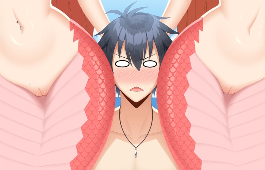 1boy 2girls absurd_res absurd_resolution absurdres belly_button belly_piercing blacksaikou daughter female hi_res high_resolution highres hips kimihito_kurusu lamia male midriff miia's_mother_(monster_musume) miia_(monster_musume) mole_on_pussy monster_musume_no_iru_nichijou mother mother_and_child mother_and_daughter navel navel_piercing nude parent_and_child pussy pussy_lips red_scales tagme wide_hips