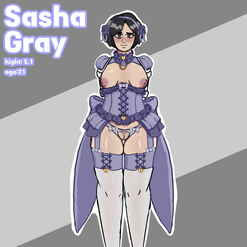 1girls armbinder arms_behind_back bondage chubby_female corset cosplay crotchless_panties female functionally_nude functionally_nude_female garter_straps magical_girl_outfit oc revealing_clothes stockings subkate thick_thighs