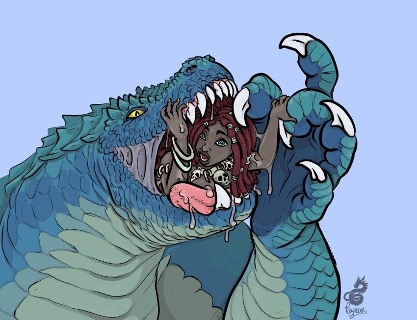 crocodile crocodilian dark-skinned_female dark_skin dreadlocks drool female_prey girl_in_mouth lizardman monster monster_on_female monster_vore naked_female ragnar reptile reptile_humanoid reptilian scalie scalie_humanoid swallowing vore