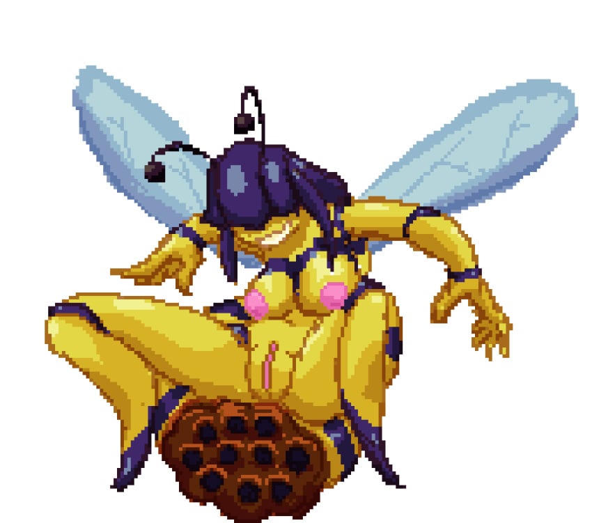 animated antlers bee black_hair flying functionally_nude functionally_nude_female legs_apart queen_bee_(terraria) spread_legs tagme terraria wings yellow_skin