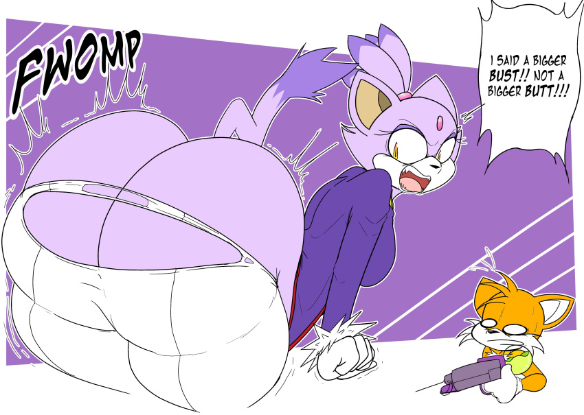 1boy 1girls anthro ass_expansion blaze_the_cat butt_expansion furry huge_ass masterj291 sheriff_mj sheriffmj1 sonic_(series) tails thick_thighs torn_clothes torn_clothing