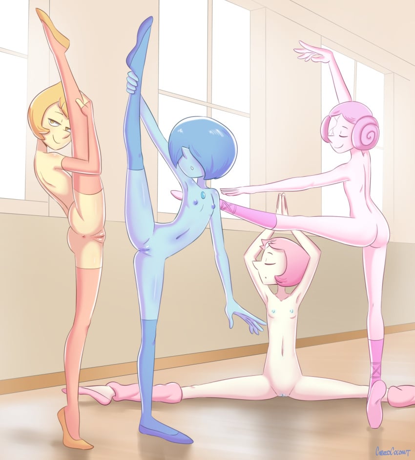 4girls alien alien_girl alien_humanoid anklet anus ass ballet ballet_slippers blue_body blue_hair blue_kneehighs blue_legwear blue_pearl_(steven_universe) blue_skin breasts cartoon_network closed_eyes clothing crack cubedcoconut double_bun elbow_gloves female female_only fingerless_gloves flat_chest flat_chested gem gem_(species) gloves gymnastics hair_over_eyes half-closed_eyes kneehighs leg_lift leg_up mostly_nude multiple_girls naked_footwear naked_gloves naked_stockings naked_thighhighs nude nude_female orange_gloves orange_legwear orange_stockings pearl_(gem) pearl_(steven_universe) pink_body pink_hair pink_legwear pink_pearl_(steven_universe) pink_skin pink_socks pussy short_hair skinny skinny_girl slippers small_breasts smile socks splits steven_universe steven_universe_future stockings tagme thighhighs vertical_splits volleyball_(steven_universe) white_body white_skin window yellow_body yellow_eyes yellow_hair yellow_pearl_(steven_universe) yellow_skin