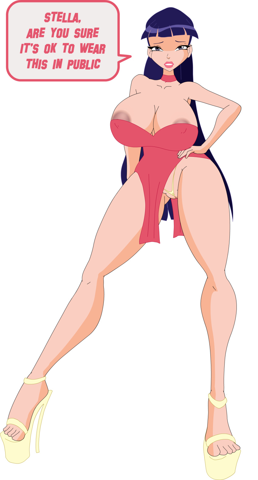 1girls 4kids_entertainment alpha_channel areola_slip between_labia blue_eyes blue_hair breasts cleavage dress for_sticker_use g-string hand_on_hip high_heels huge_breasts human innie_pussy long_hair looking_at_viewer musa musa_(winx_club) nickelodeon nipple_bulge platform_heels png pussy rainbow_(animation_studio) riffsandskulls solo speech_bubble sticker_template text thick_thighs transparent_background transparent_png wide_hips winx_club worried