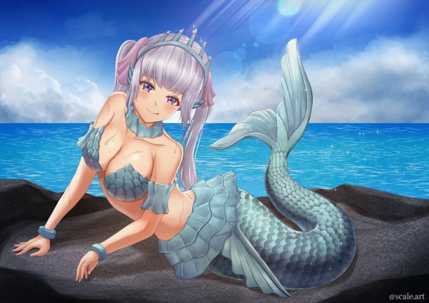 1girls big_breasts black_clover breasts female_focus female_only mermaid noelle_(mermaid_form) noelle_silva purple_eyes royalty silver_hair twintails