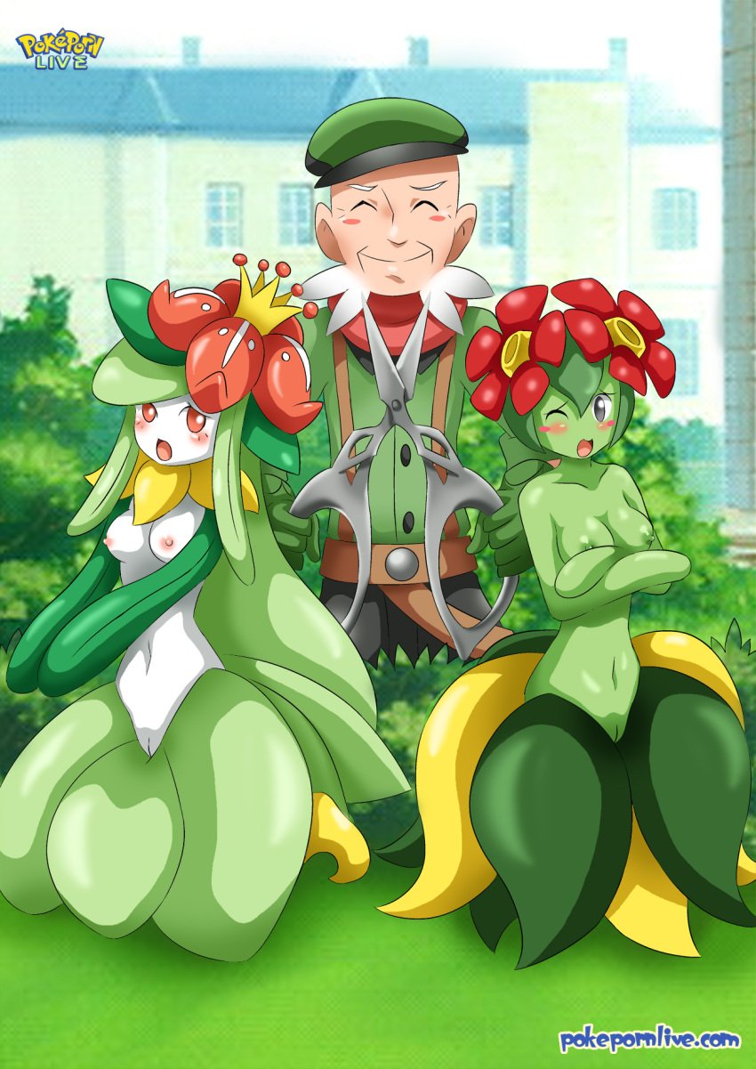 2girls bellossom blush breasts coumarine_city female flower game_freak green_skin gym_leader lilligant multiple_girls nintendo nipples outdoors plant_girl plantie pokémon_(species) pokemon pokemon_xy pokepornlive pussy ramos_(pokemon) source_request