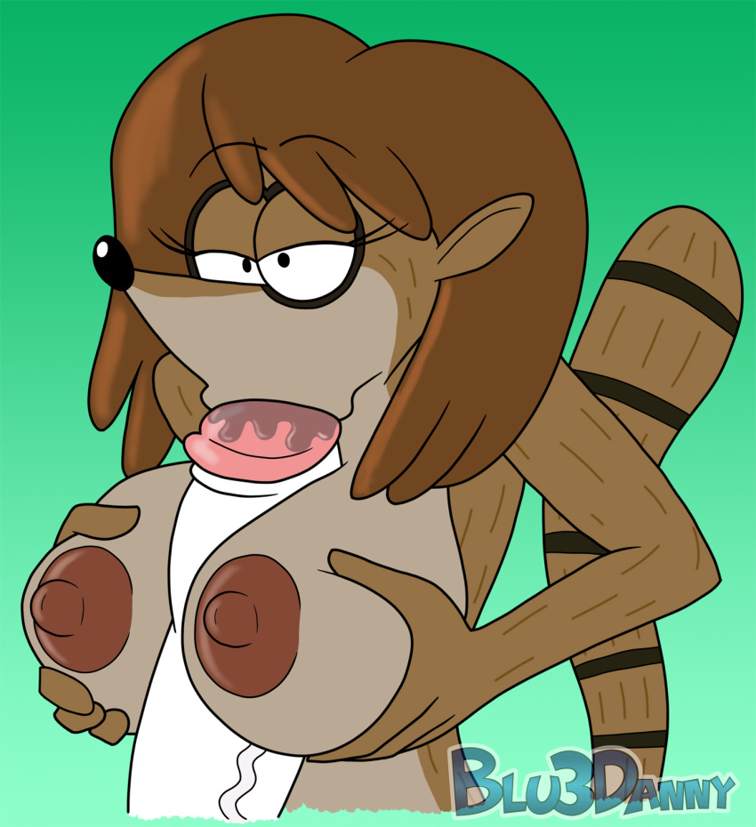 1boy 1girls anthro barbera_(regular_show) big_penis blowjob blu3danny mordecai mordecai_(regular_show) paizuri regular_show rigby's_mom tagme unseen_male_face