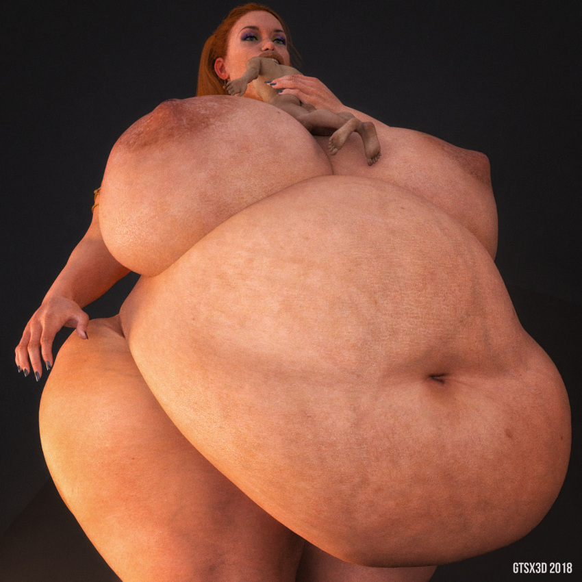 3d bbw belly big_belly big_breasts breasts fat fat_woman female female_pred gtsx3d huge_belly huge_breasts mini_giantess nipples obese oral_vore overweight size_difference ssbbw vore wide_hips