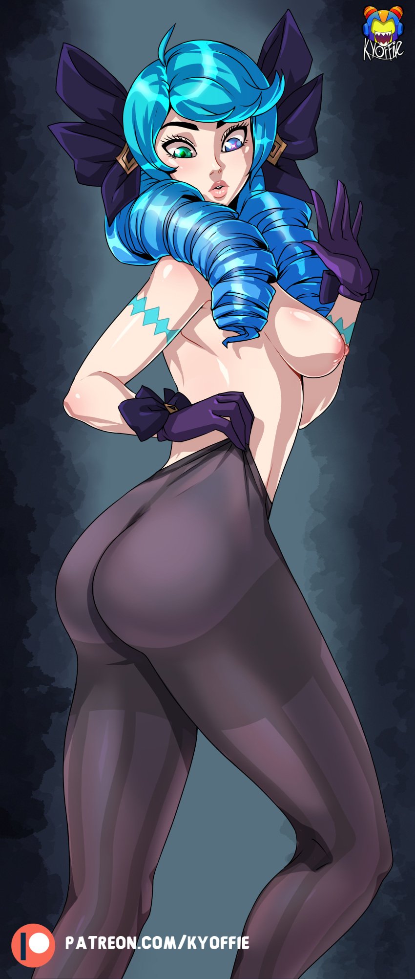 ass blue_hair boobs breasts gloves gwen_(league_of_legends) heterochromia_iridum kyoffie league_of_legends pantyhose tagme tits two_tone_eyes