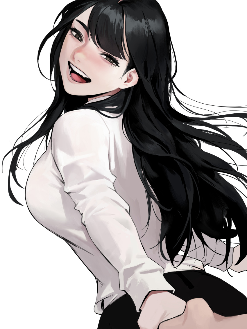 1girls clothed dhk female female_focus looking_at_viewer original shirt sideboob smile white_background