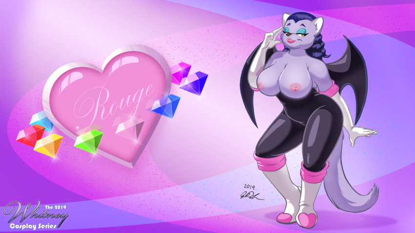 1girls 2019 alternate_version_available amber_eyes anthro areola areolae big_breasts breasts busty chubby cleavage cosplay costume feline female furry furry_breasts furry_tail hourglass_figure jonathan_ponikvar nipples peter_and_company peter_and_whitney pink_nipples purple_fur purple_hair rouge_the_bat rouge_the_bat_(cosplay) signature sonic_(series) sonic_the_hedgehog_(series) voluptuous whitney_ponikvar wide_hips