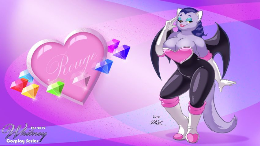 1girls 2019 alternate_version_available amber_eyes anthro big_breasts breasts busty chubby cleavage cosplay costume feline female furry furry_breasts furry_tail hourglass_figure jonathan_ponikvar peter_and_company peter_and_whitney purple_fur purple_hair rouge_the_bat rouge_the_bat_(cosplay) signature sonic_(series) sonic_the_hedgehog_(series) voluptuous whitney_ponikvar wide_hips