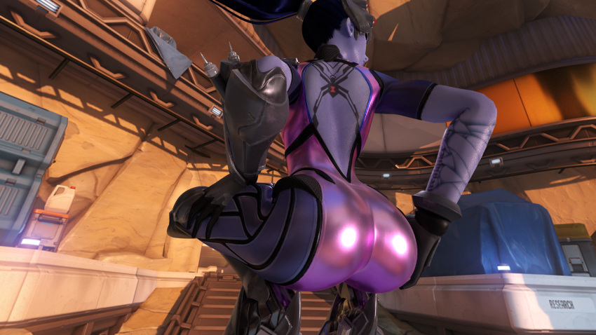 1girls 3d ass back_view big_ass blender body_hair dat_ass facing_away overwatch solo squatting watchpoint:_gibraltar_(map) widowmaker