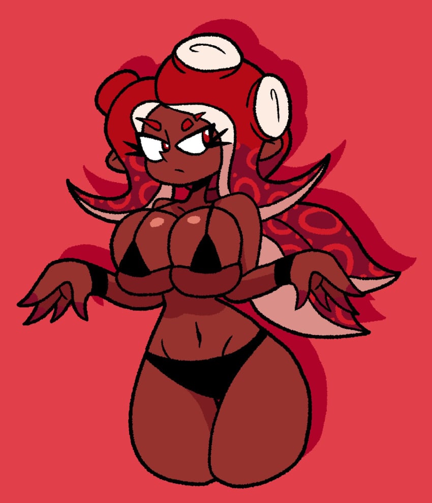 1girls agent_8_(splatoon) big_breasts bikini breasts dark-skinned_female dark_skin digital_media_(artwork) eight_(jaktroose) female female_focus female_only huge_breasts jaktroose octoling octoling_girl panties small_bikini small_bra solo_female splatoon thick_thighs thighs