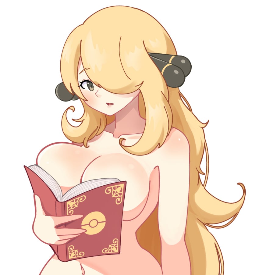 big_breasts big_breasts big_butt big_thighs big_titties book covered_nipples curvaceous curvaceous_female curvaceous_figure curvy curvy_figure curvy_hips cynthia_(pokemon) ducktracio female female_focus female_only long_hair looking_at_viewer nude nude_female pokemon yellow_hair