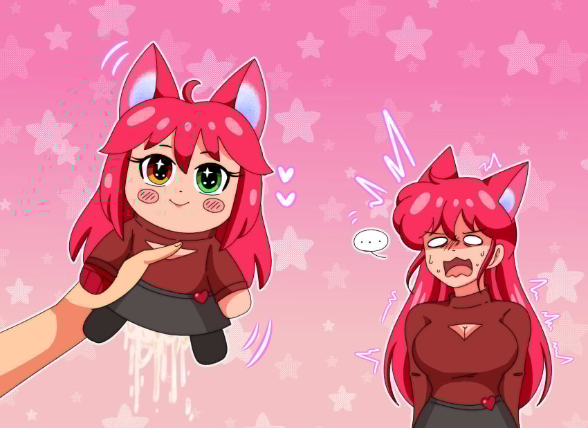 cum cum_drip disgusted_expression female heterochromia meme netsuki red_hair shocked_expression toy virtual_youtuber vtuber