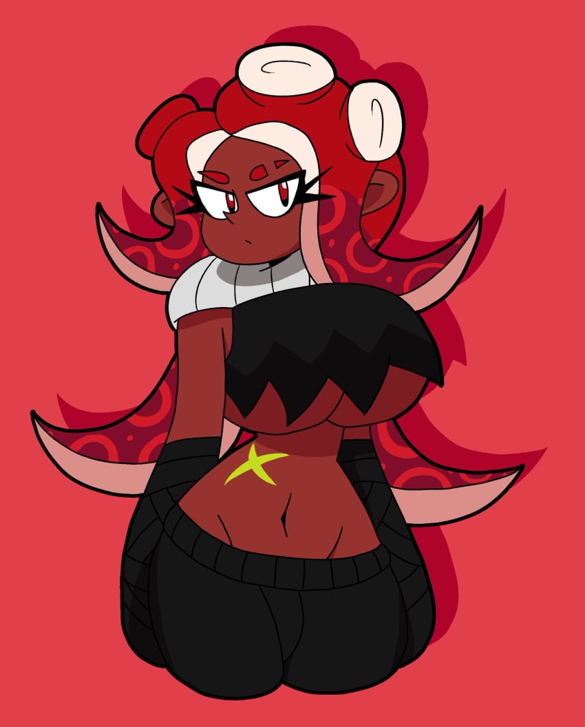 1girls agent_8_(splatoon) belly big_breasts breasts dark-skinned_female dark_skin eight_(jaktroose) female female_focus female_only huge_breasts jaktroose midriff octoling octoling_girl scar solo_female splatoon splatoon_2 splatoon_2:_octo_expansion stoic thick_thighs thighs underboob