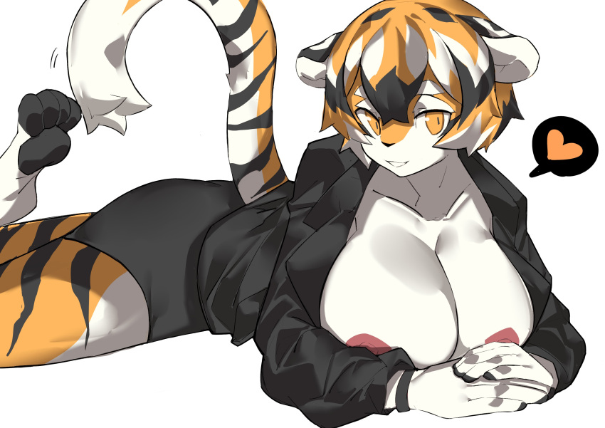 1girls areolae aspirindabaitu breasts feline heart looking_at_viewer mei_xiang mx99926 nipples oc original_character short_hair sole_female solo solo_female solo_focus spoken_heart striped striped_body stripes tiger tiger_ears tiger_girl tiger_stripes visible_nipples yellow_fur