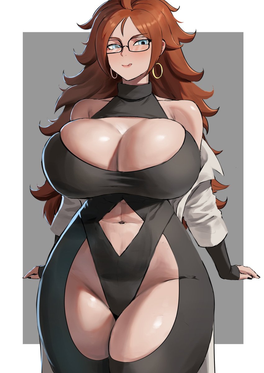 1girls 2024 :q android_21 android_21_(human) anhuzart big_breasts blue_eyes brown_hair cleavage dragon_ball dragon_ball_fighterz earrings ethan69_(artist) female female_only glasses huge_breasts long_hair looking_at_viewer skimpy skimpy_clothes skin_tight smiling smiling_at_viewer solo thick_thighs very_high_resolution voluptuous wide_hips