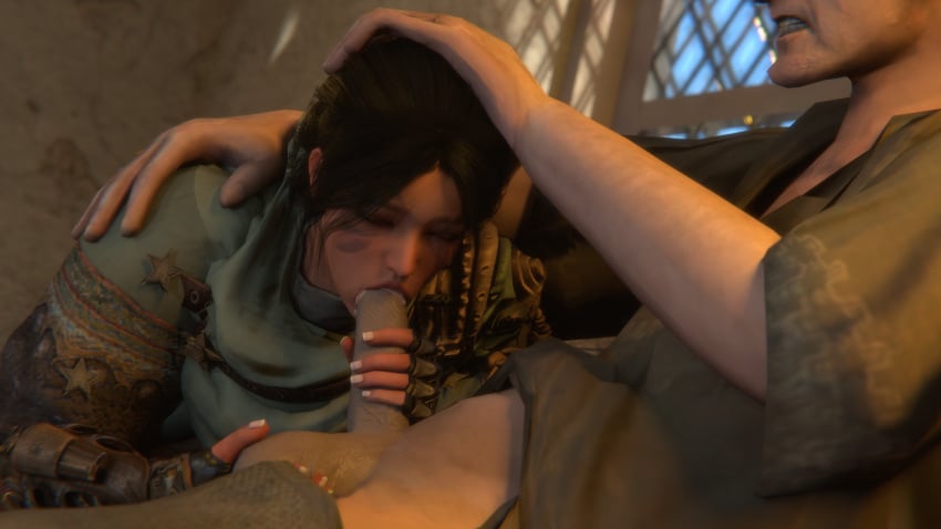 1boy 1girls 3d balls black_desert black_desert_online black_hair blender blowjob cape cum_in_mouth cumming_in_mouth dark_skinned_female deadeye_(black_desert) facepaint fan_character female female_focus gritted_teeth hand_on_another&#039;s_head hand_on_head holding_balls male male_out_of_frame nail_polish native_american native_american_female notablyfishy oral oral_sex penis_in_mouth player_character sucking sucking_penis