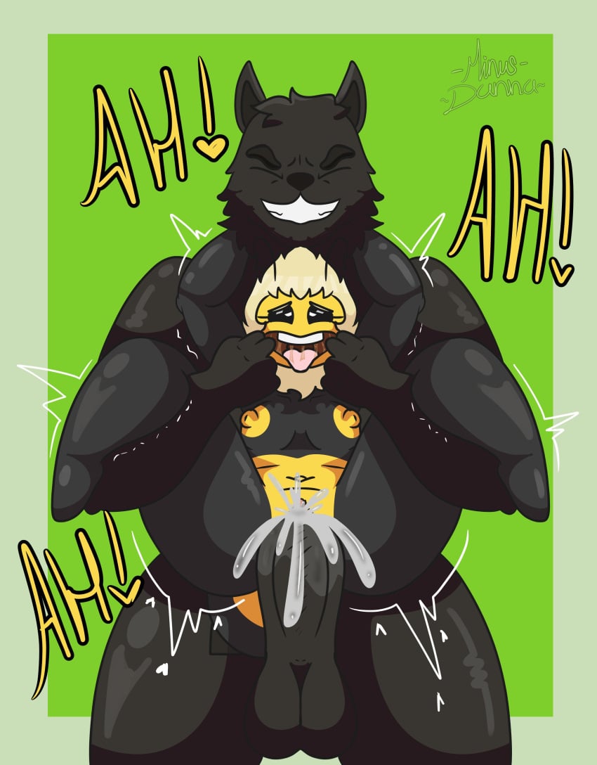 absurd_res anthro anthro_on_anthro anthro_only anthro_penetrated anthro_penetrating anthro_penetrating_anthro arthropod balls bee big_balls big_penis black_body black_fur blonde_hair bodily_fluids breasts canid canine canis creampie cum cum_in_vagina cum_inside cumming_while_penetrating duo ejaculation female female_penetrated fingers_in_mouth fishhooking flat_chested forced_smile from_behind_position fur genital_fluids genitals grin hair hi_res humanoid hymenopteran insects interspecies lilith_(minusdanna) male male/female male_penetrating male_penetrating_female mammal minusdanna muscular muscular_male navel nipples open_mouth penis reverse_suspended_congress saliva saliva_string sex short_stack size_difference small_breasts smaller_female smile stinger stinger_tail thick_thighs thighs tongue tongue_out two_tone_body wolf yellow_body yellow_nipples
