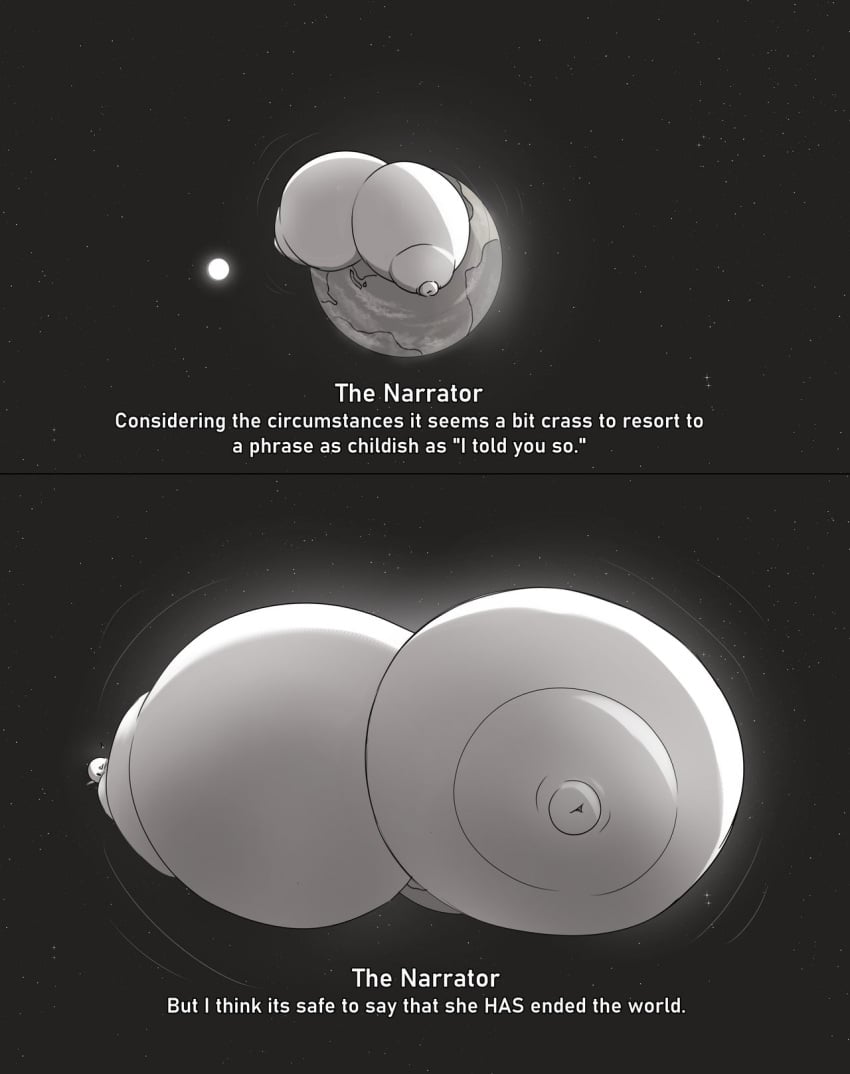 breast_expansion breasts_bigger_than_body breasts_bigger_than_planet female hyper_breasts jim_bazooka slay_the_princess the_narrator_(slay_the_princess) the_witch_(slay_the_princess)