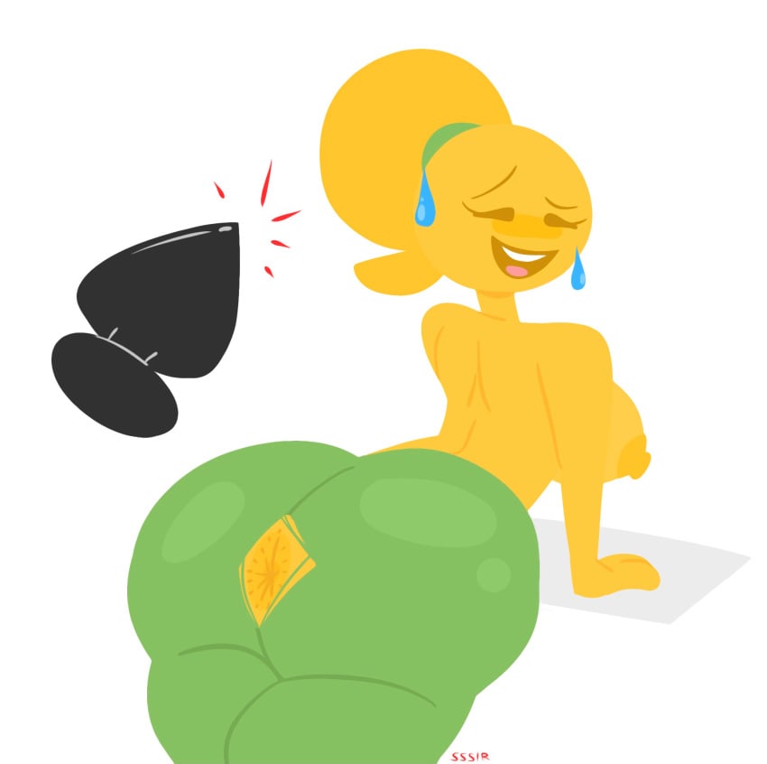 anus ass ass_focus ass_up big_ass breasts buttplug clothed clothing emoji emoji_(race) emoji_slut emojifam_(sssir8) female huge_ass no_outlines pants partially_clothed ponytail slobbyslapper sssir sssir8 tights topless yoga_pants