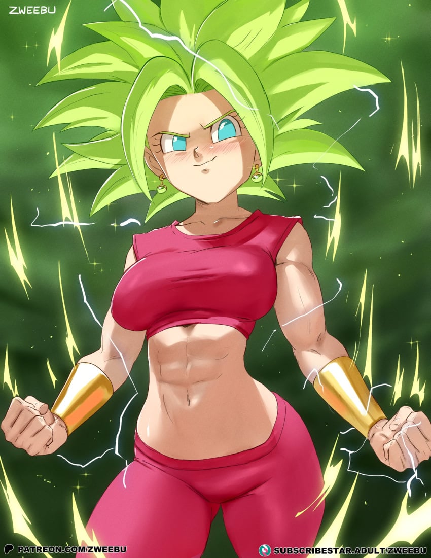 1girls abs bare_arms bare_shoulders blush clothed clothing color dragon_ball dragon_ball_super female female_focus female_only fit_female fusion green_eyes green_hair hi_res izhardraws kefla light-skinned_female light_skin long_hair looking_at_viewer muscles muscular muscular_female saiyan saiyan_girl solo solo_female super_saiyan tagme thick_thighs