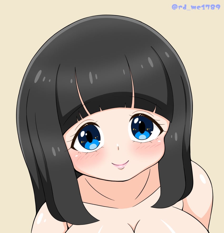 black_hair blue_eyes blush nude rd_mc1789 short_hair sole_female